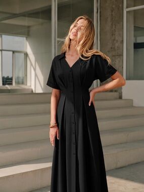 49 Pleated Button-Front Shirt Dress